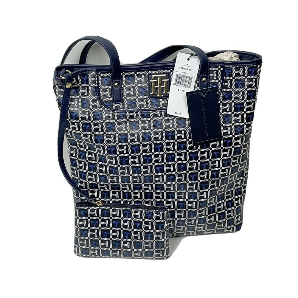 Tommy Hilfiger Blue Monogram Tote Bag & Pouch